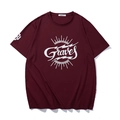 Übergroßes burgunderrotes Baumwoll-T-Shirt mit Graves-Grafikdruck und Rundhals - XL / Weinrot