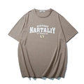 Braunes Oversize-Baumwoll-T-Shirt mit weißem Vintage-Schriftzug und Rundhalsausschnitt - 10XL / Hellkaffee