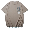 Loose fit khaki cotton T-shirt with Brooklyn bear graphic print for casual street style - 10XL / Light Coffee