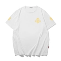 White short sleeve T-shirt with gold fleur-de-lis crest and geometric sleeve prints - XL / White