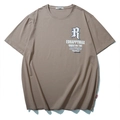 Khaki oversize street style T-shirt with letter print and crew neck detail - 9XL / Tops / Light Coffee