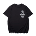Oversized black cotton T-shirt with blue gothic letter R and white logo print - XL / Tops / Black