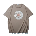 T-shirt in cotone kaki dalla vestibilità ampia con stampa grafica FLEU bianca - 10XL / Caffè Chiaro