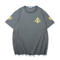 Dark grey crew neck T-shirt with yellow floral logo print in a loose relaxed fit - XL / Dark Green