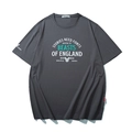 Dark gray crew neck T-shirt with white letter print and English bulldog graphic - Space Gray