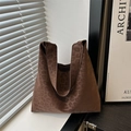 Minimalist brown leopard print suede tote bag with integrated handle shown in soft light - Dark Coffee Leopard Pattern Style / Brown