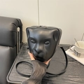 Chique 3D luipaardkop crossbodytas in mat zwart met zilveren ritsen voor dames - Zwart