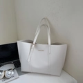 Bolso tote grande blanco marfil en cuero PU texturizado con letras doradas - Blanco