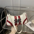 Borsa sottobraccio bianca retrò con strisce rosse e numero 96 dal design sportivo - Bianco
