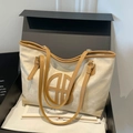 Bolso tote de lona retro con ribete de cuero marrón en una caja de regalo premium - Marrón Caqui
