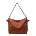 Grand sac à main marron pour femme avec boucles argentées et fermetures éclair décor - Fauve