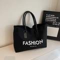 Bolso tote de lona negra con estampado FASHION PARIS y asas de cuero sintético - Negro