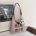 Minimalist large canvas tote bag in light purple with embroidery and puppy pendant - With Pendant / Off White