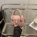 Chic light pink mini square crossbody bag with matte PU leather and silver chain strap - Pink