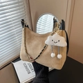 Sac hobo minimaliste camel avec bandoulière chaîne dorée et pendentif nuage - Avec Pendentif / Kaki