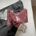 Borsa a cuscino con paillettes rosa e tracolla a catena metallica per donna moda - Rosa
