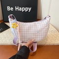 Sac demi-lune à carreaux violet clair avec imprimés étoiles et charme étoile jaune - Sans Pendentif / Violet
