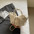 Chic cream white pleated cloud handbag with adjustable strap for a minimalist look - Off White