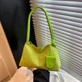 Minimalist fluorescent green suede underarm bag with smooth leather strap for women - Green