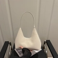 Borsa hobo minimalista bianco crema in pelle opaca con logo JIASHIQING inciso sul davanti - Bianco