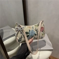 Floral jacquard underarm bag with beaded bow charm and light pink shoulder strap - Blue And Yellow Floral Style (Style 2)