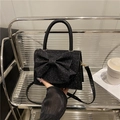 Sac à main carré noir scintillant avec grand nœud et bandoulière pour femme - Noir