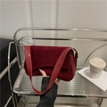 Retro burgundy suede shoulder bag with magnetic flap and elegant vintage design - Red