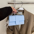 Sky blue minimalist leather crossbody flap bag featuring elegant pearl lace charm pendant - Blue
