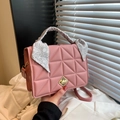 Pink quilted leather crossbody bag with silk scarf handle and golden lock detail - Pink