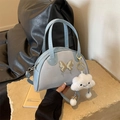 Bolso de mano cuadrado azul claro con hebilla de mariposa plateada y charm de nube - Con Colgante / Azul