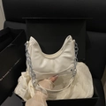 Chic cream-white crescent shoulder bag with silver chain and FASHION & BAGS logo - White