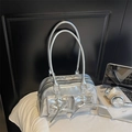 Bolso plateado metálico con lazos y bolsillos cargo para moda casual femenina - Plateado