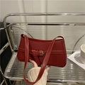 Borsa a spalla minimalista in pelle PU rosso scuro con fibbia dorata e trama raffinata - Rosso