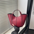 Modern red tote bag with black contrast stitching and top handle for women - Red