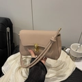 Beige minimalist crossbody square bag with gold twist lock and knot strap detail - Khaki