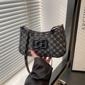 Charcoal grey monogram shoulder bag featuring embossed G logo and floral pattern - Black Monogram
