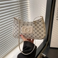 White leather shoulder bag with black geometric monogram pattern and gold metal G logo - Vintage Monogram White