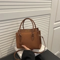 Vintage brown shoulder bag with mixed leather textures and golden logo detail - Dark Brown