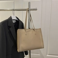 Bolso tote kaki minimalista en cuero PU granulado con gran capacidad y asas dobles - Caqui