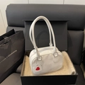 White lychee pattern leather square bag with heart charm in a premium gift box - White