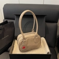 Beige litchi grain shoulder bag with double straps and heart charm in a black gift box - Khaki
