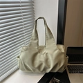 Light green pleated tote bag made of soft nylon with zipper closure and side pocket - Green