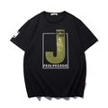 Oversize schwarzes Baumwoll-T-Shirt mit großem gelben Pailletten-J und Strass-Design - XL / Schwarz