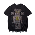 Übergröße Herren T-Shirt in Schwarz mit Strass-Bärenmotiv und modischem Streetwear-Print - XL / Schwarz