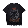 Black cotton t-shirt featuring a tiger head and crown rhinestone print in street style - XL / Black