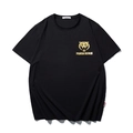 Men's oversized black cotton T-shirt with gold tiger print and crew neck design - M / Black