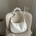 Elegante borsa hobo in pelle PU bianco sporco con tracolla arricciata e finitura chic - Bianco