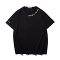 Überdimensionales schwarzes Herren-T-Shirt aus Baumwolle mit eleganter Goldstickerei am Hals - M / Schwarz