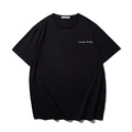 Minimalist black oversized cotton T-shirt with white script print on chest and round neck - 10XL / Black