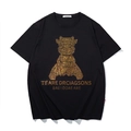Herren Übergröße T-Shirt in Schwarz mit goldenem Bär-Grafikdruck aus Strasssteinen - XL / Schwarz (Bär mit goldem Strass)